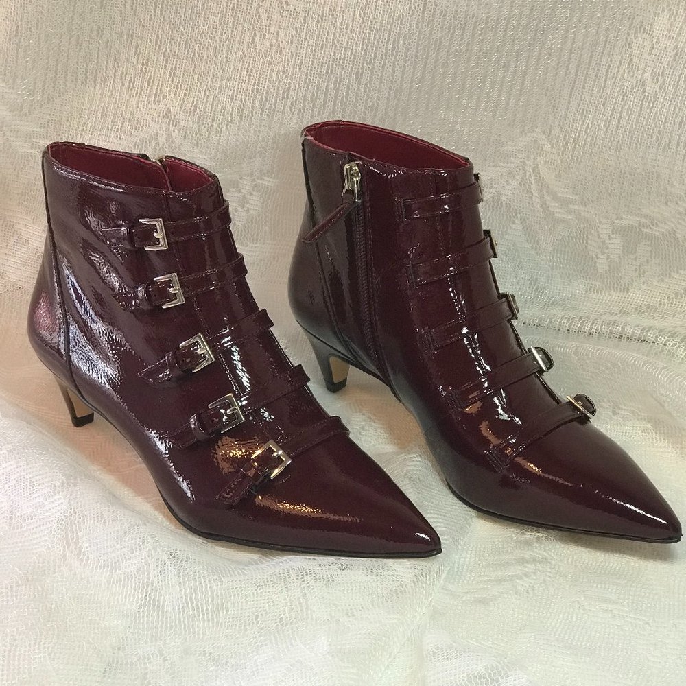 Nine West Burgundy Patent Leather Ankle Boot with Heel Size 6 ( New )